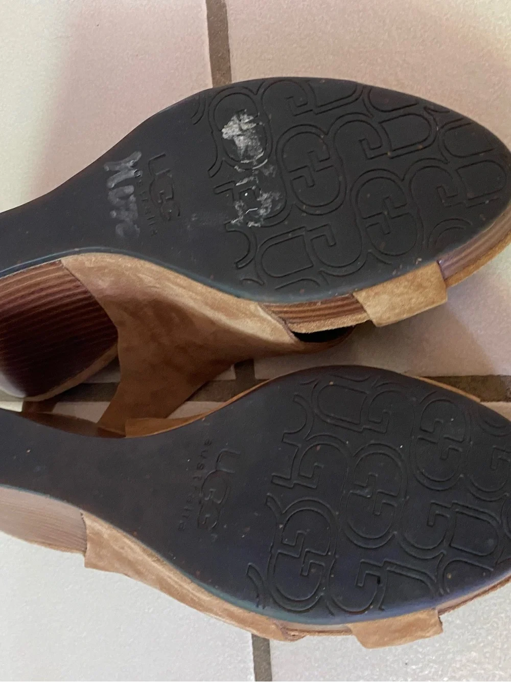 UGG Chestnut Suede Crisscross Slingback Wedge Sandals